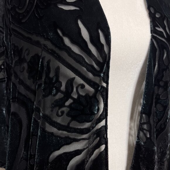 Do Everything In Love Velvet Kimono Wrap Black Iridescent Sheer Floral Motif - Picture 6 of 9